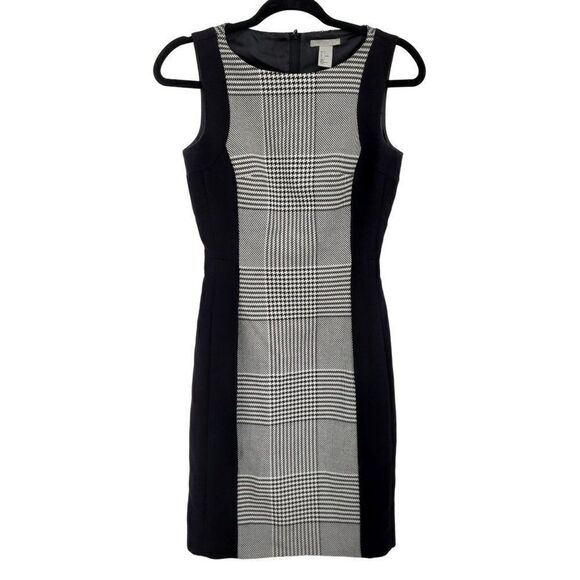 Vintage 90's H&M Dress Sleeveless Sheath Slimming Academia Gothic Plaid Black 4 - Picture 3 of 13